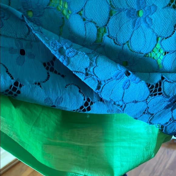 Vibrant Blue and Green Halter Midi Dress for Cocktail Events - Picture 8 of 16